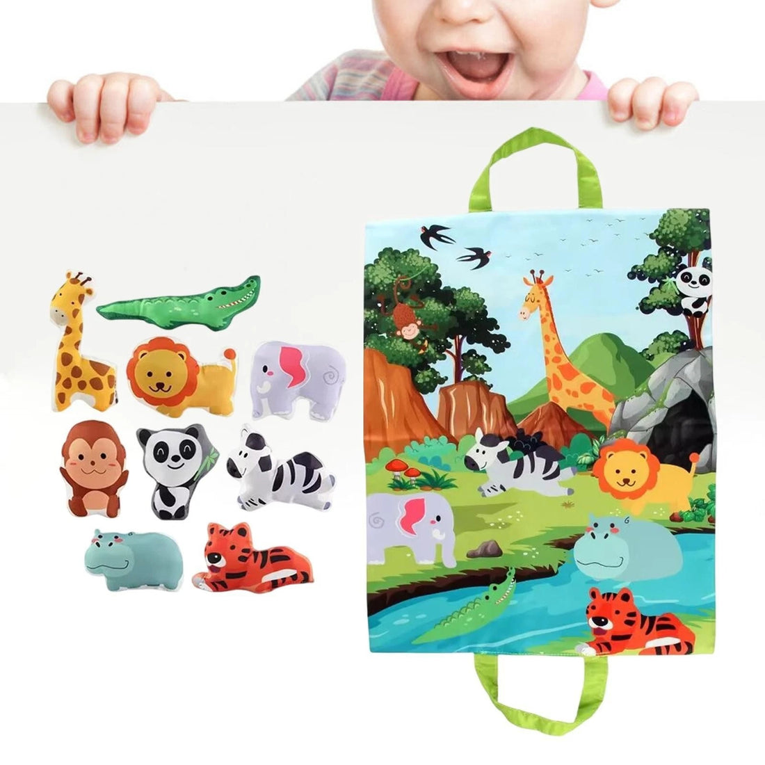 Kids Melody Soft Animal Safari Play Set - 9 Plush Animals with Interactive Play Mat