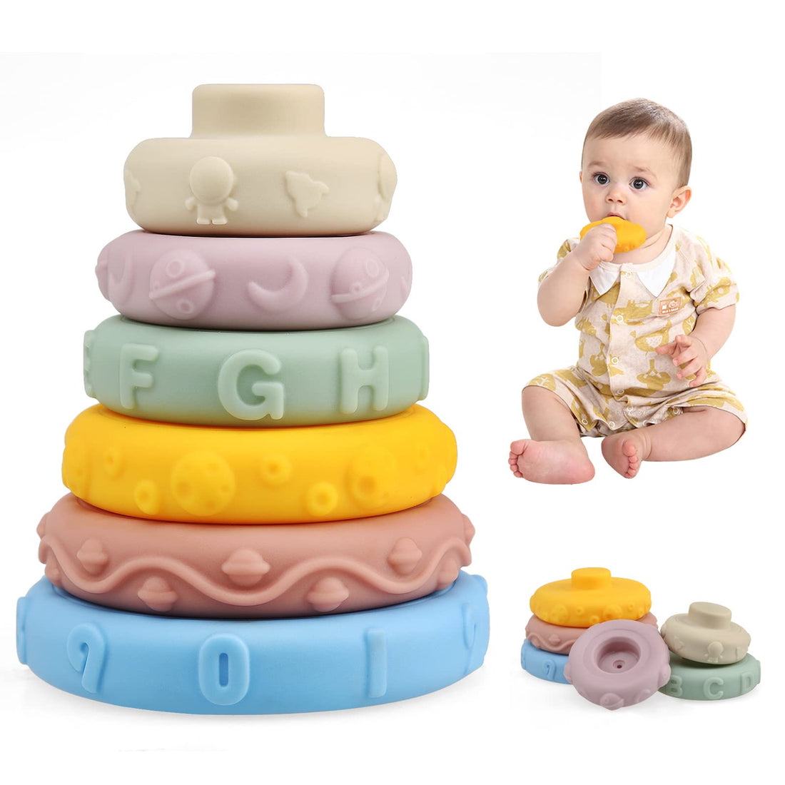 Premium Silicone Baby Stacking Rings - Educational Rainbow Tower for Development | Safe Teething & Learning Toy